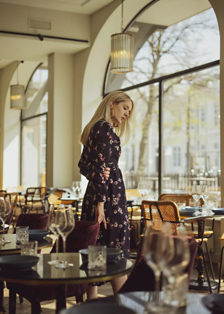 artistic portrait photography of a woman in the restaurant made with retro photography lens