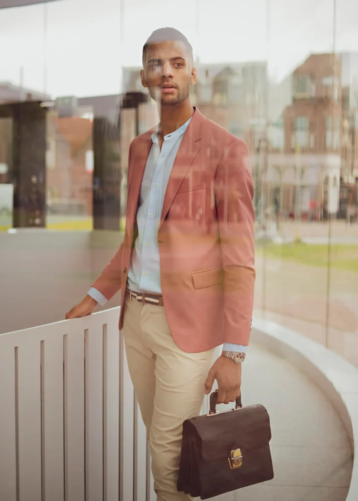 artistic portrait photography of a man made through the window with retro photography lens