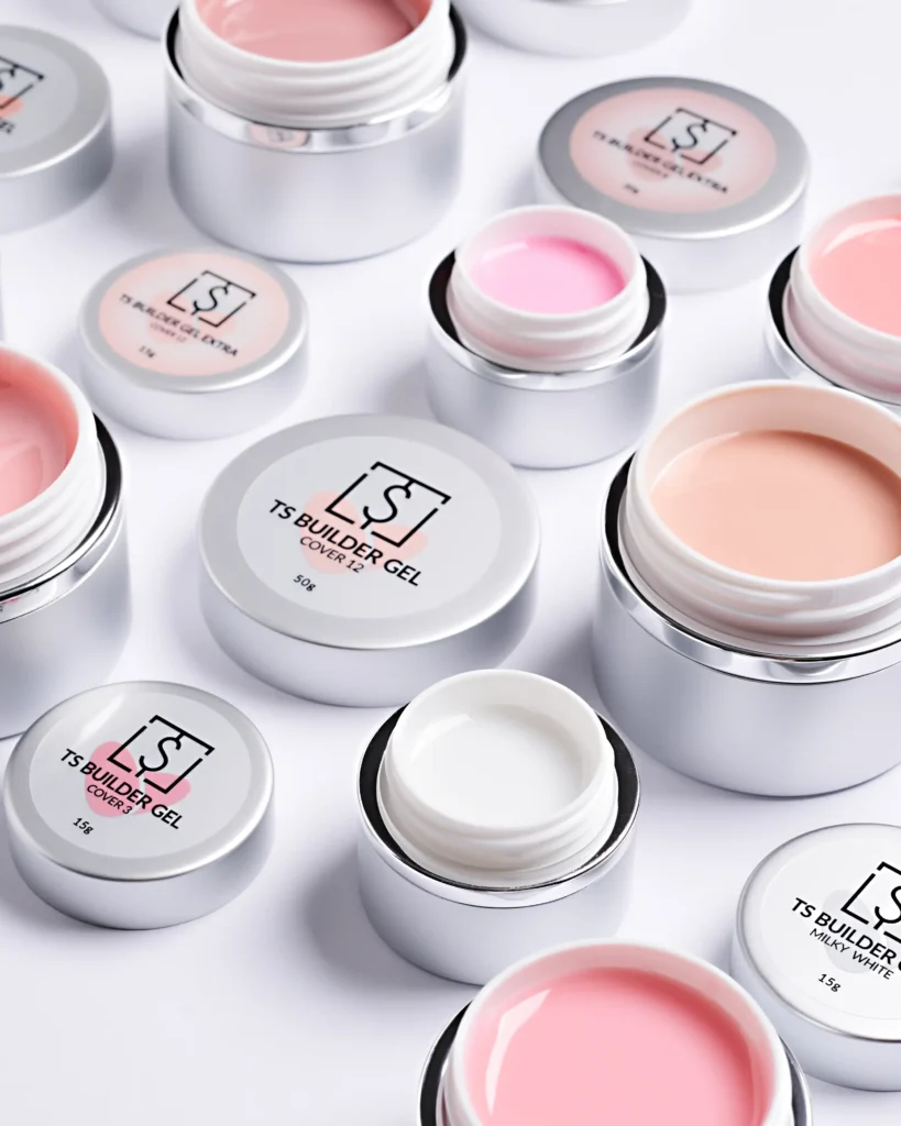 creative still life close up photography of nail biab gel on the white background