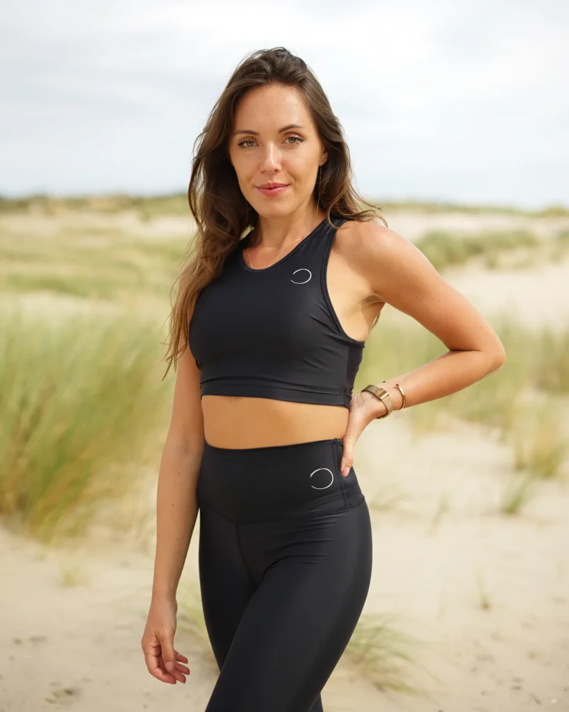 creative outside photography of an sport wear brand. bright outside theme, sunny and green