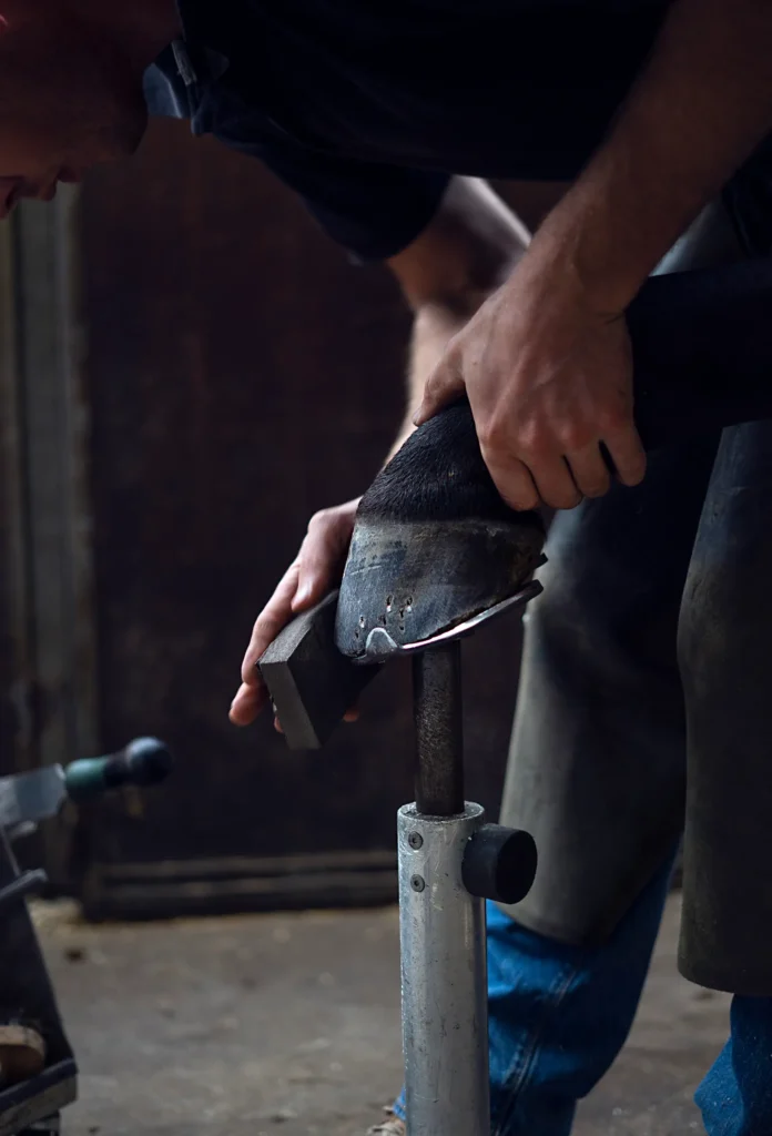 personal branding photography of a man changing the horse shoe