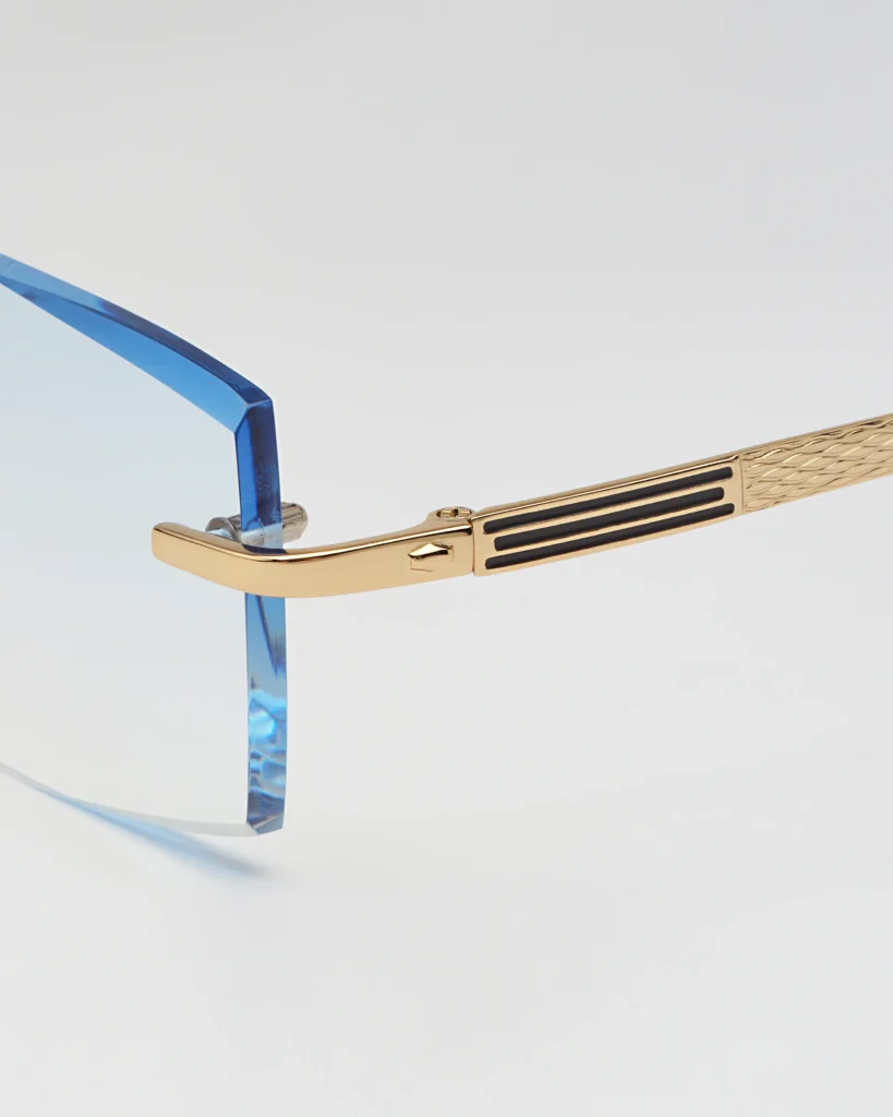 still life Packshot product photography of detail of the glasses on the grey background