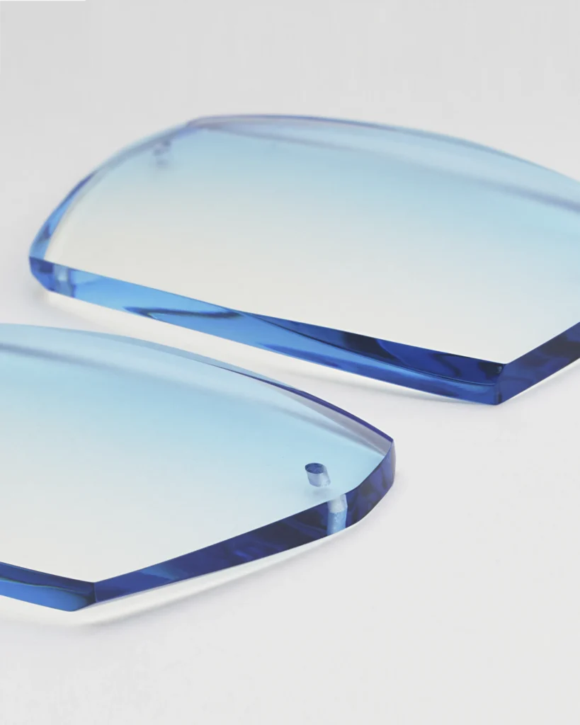 still life Packshot product photography of detail of the glasses on the grey background