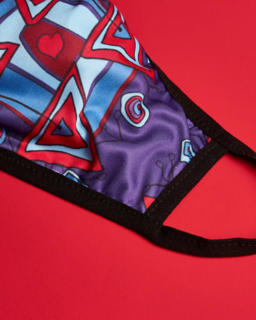 still life Packshot product photography close up of mouth mask on a red background